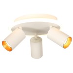 Lampa sufitowa Parma w kolorze białym z trzema ruchomymi oprawami na żarówki GU10 oraz jedną diodą LED. Okrągła, płaska podstawa z dodatkowym podświetleniem, umieszczona w centralnej części. Wymiary i szczegóły konstrukcyjne nieczytelne.