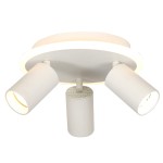 Lampa sufitowa Parma 3xGU10 + 1xLED w kolorze białym. Okrągła podsufitka z trzema ruchomymi źródłami światła oraz dodatkowym pierścieniem LED. Wykonana z matowego materiału, z subtelnym wzorem na centralnej części.