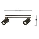 Lampa sufitowa Parma w kolorze czarnym, z dwoma reflektorami GU10 i jednym LED. Wymiary: 400 mm długości, 80 mm szerokości, 140 mm wysokości. Prosty, nowoczesny design na metalowej podstawie. Idealna do oświetlenia wnętrz.