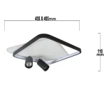 Lampa sufitowa Parma w kształcie kwadratu z czarnym ramieniem, wyposażona w dwa źródła światła GU10. Wymiary: 455 x 455 mm, wysokość 110 mm. Część oprawy z mlecznego szkła, z dwoma ruchomymi reflektorami.