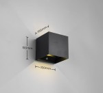 Kinkiet zewnętrzny Talent w kolorze czarnym, z czujnikiem ruchu i zmierzchu. Wymiary: 100 mm x 100 mm x 105 mm. Oświetlenie LED (2x1W) emituje światło w górę i w dół, montowany na ścianie, z widoczną strukturą materiału.