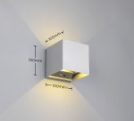 Kinkiet zewnętrzny Talent w kolorze tytanowym, kwadratowy, z czujnikiem ruchu i zmierzchu, o wymiarach 100mm x 100mm x 105mm. Oświetlenie LED 2x1W, montowane na ścianie, emitujące światło w górę i w dół.