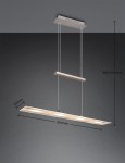 Lampa wisząca Milos 4xLED/20W w kolorze niklowym, o wymiarach 800mm długości i 120mm szerokości, zawieszona na regulowanych linkach (950-1700mm). Prosty, nowoczesny design z prostokątnym kloszem. Tło jednolite, szare.