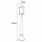 Lampa stojąca ogrodowa Detroit 1xE27 w kolorze czarnym. Wysokość 110 cm, szerokość 18 cm. Posiada klasyczny, cylindryczny klosz oraz prostą, elegancką podstawę. Idealna do oświetlenia przestrzeni zewnętrznych.