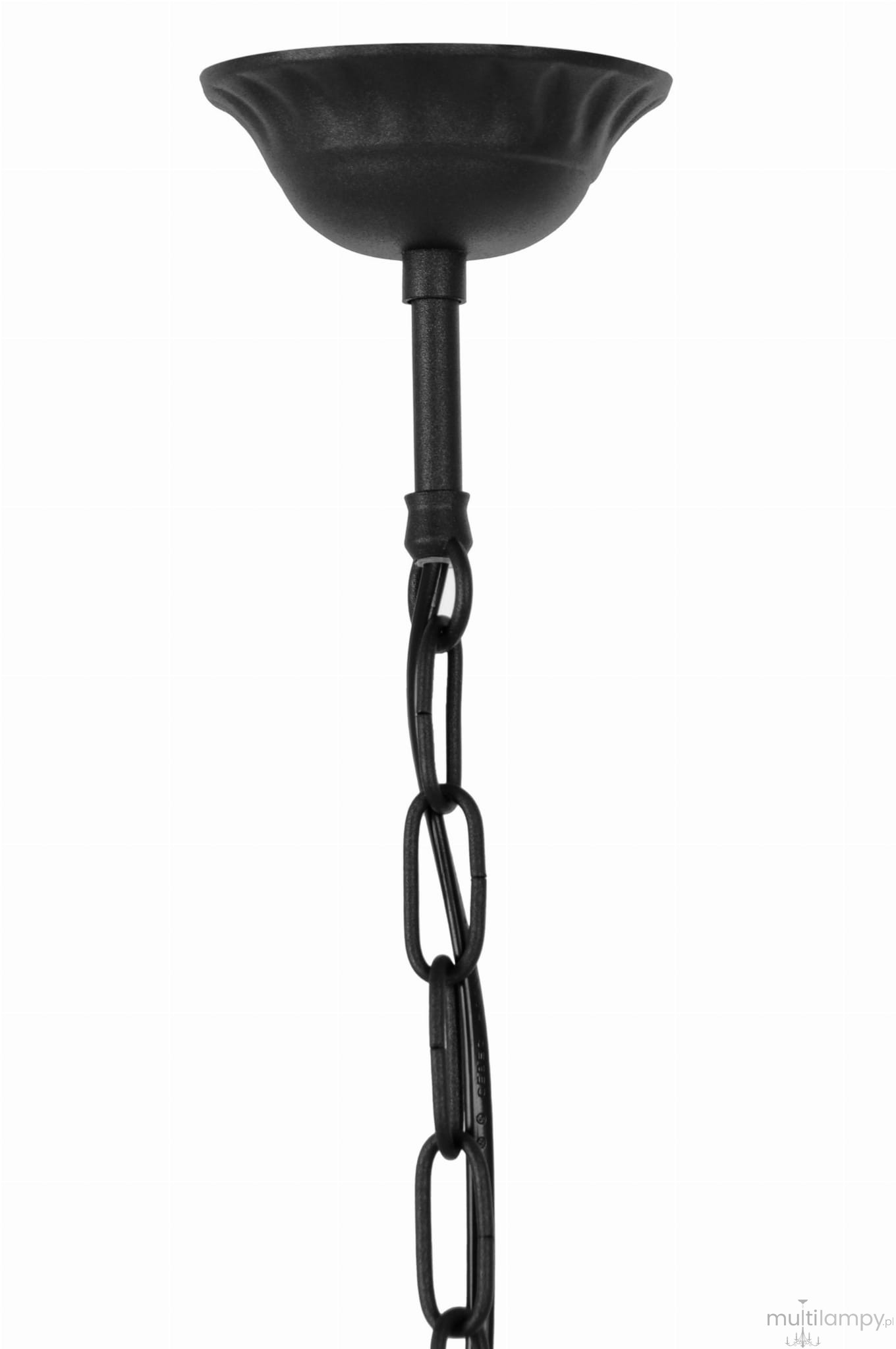 Czarna lampa wisząca ogrodowa Chicago K-8216 z oprawą na żarówkę E27. Lampa zawieszona na metalowym łańcuchu, z okrągłą, lekko wypukłą podstawą. Prosty design, idealna do użytku na zewnątrz.