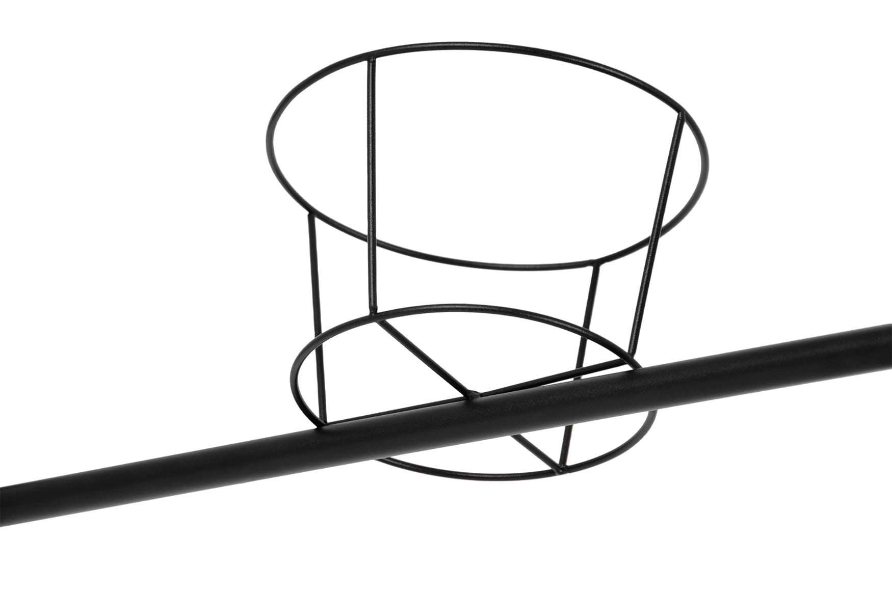 Lampa wisząca Rocco, czarna, z pięcioma uchwytami na żarówki GU10. Ujęcie z góry, ukazujące metalowy stelaż oraz okrągłe mocowania. Prosty, nowoczesny design, idealny do różnych wnętrz.