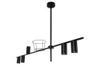 Lampa wisząca Rocco z pięcioma oprawami na żarówki GU10, w kolorze czarnym. Montowana na długim, prostym ramieniu z metalowymi kloszami w kształcie cylindrów. W centralnej części znajduje się dodatkowy, okrągły koszyk.