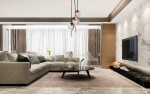Lampa wisząca Vela w kolorze czarnym z bursztynowymi kloszami, z trzema gniazdami E14. Zawieszona w nowoczesnym wnętrzu, nad okrągłym stolikiem kawowym, z jasnym tłem okna i eleganckim wystrojem.