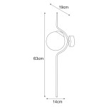 Kinkiet Vela 1xE14 w kolorze czarnym z bursztynową kulą. Wymiary: wysokość 63 cm, szerokość 19 cm, głębokość 14 cm. Produkt montowany na ścianie, z minimalistycznym, nowoczesnym designem.
