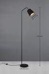 Lampa podłogowa Buddy w kolorze czarnym, z metalowym kloszem o średnicy 140 mm, na smukłej, prostokątnej nodze. Wysokość 1480 mm, podstawa o średnicy 220 mm. Kąt ujęcia frontalny, na jednolitym tle.
