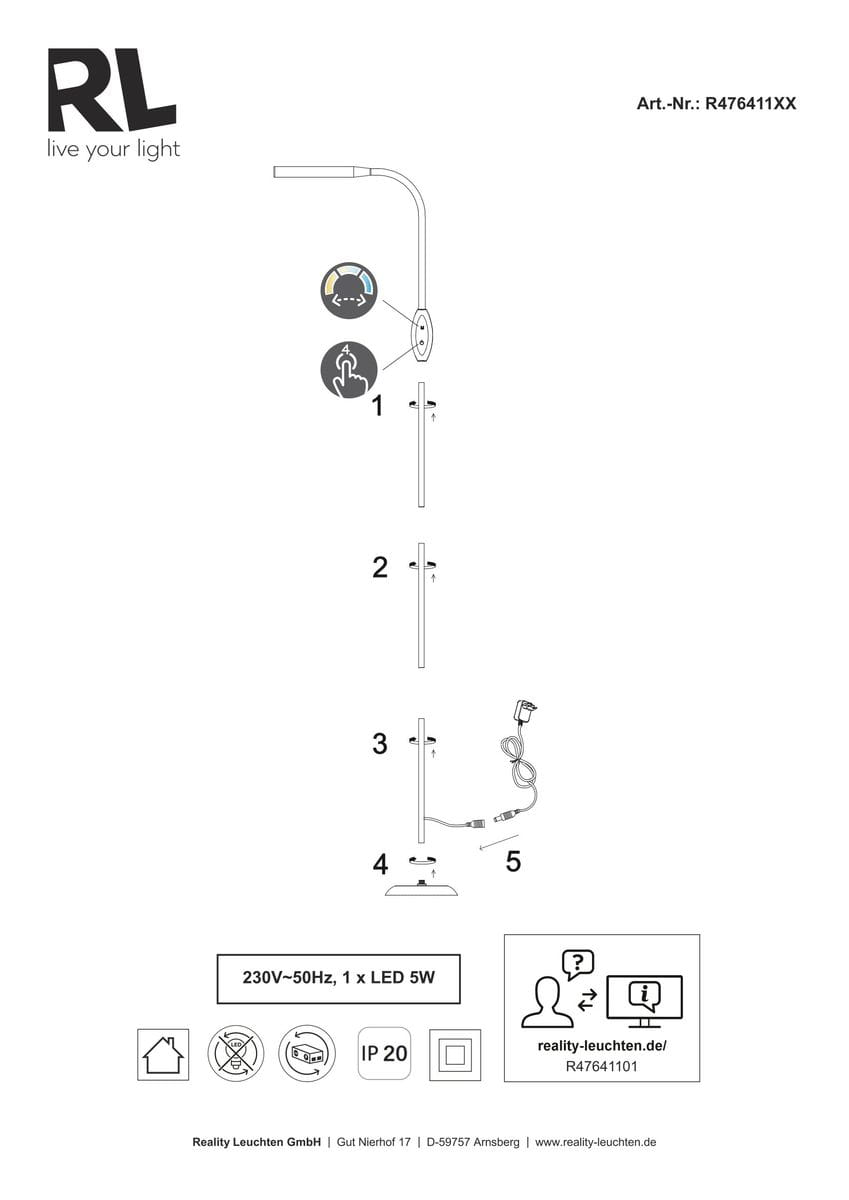 Czarna lampa podłogowa Toro z jedną diodą LED o mocy 5W. Produkt ma smukły, prosty kształt z zakrzywioną głowicą. Ujęcie z boku, ukazujące szczegóły konstrukcji i włącznik. Idealna do nowoczesnych wnętrz.