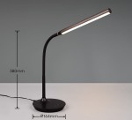 Czarna lampa stołowa Toro z elastycznym ramieniem, wysokość 380 mm, średnica podstawy 164 mm. Zintegrowane oświetlenie LED 5W. Prosty design z dotykowym włącznikiem, idealna do biura lub na stół.
