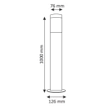 Okrągła lampa stojąca Oslo H100 w kolorze szarym, o wysokości 1000 mm i średnicy 76 mm. Produkt ma prosty, cylindryczny kształt z podstawą o średnicy 126 mm, idealny do oświetlenia przestrzeni ogrodowej.