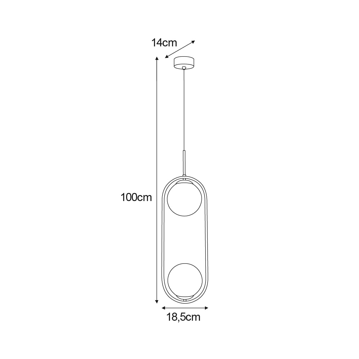 Lampa wisząca Malta 2xE14 w kolorze białym, o zaokrąglonym kształcie, zawieszona na cienkim kablu. Wymiary: wysokość 100 cm, szerokość 18,5 cm, średnica podstawy 14 cm. Prosta forma idealna do nowoczesnych wnętrz.
