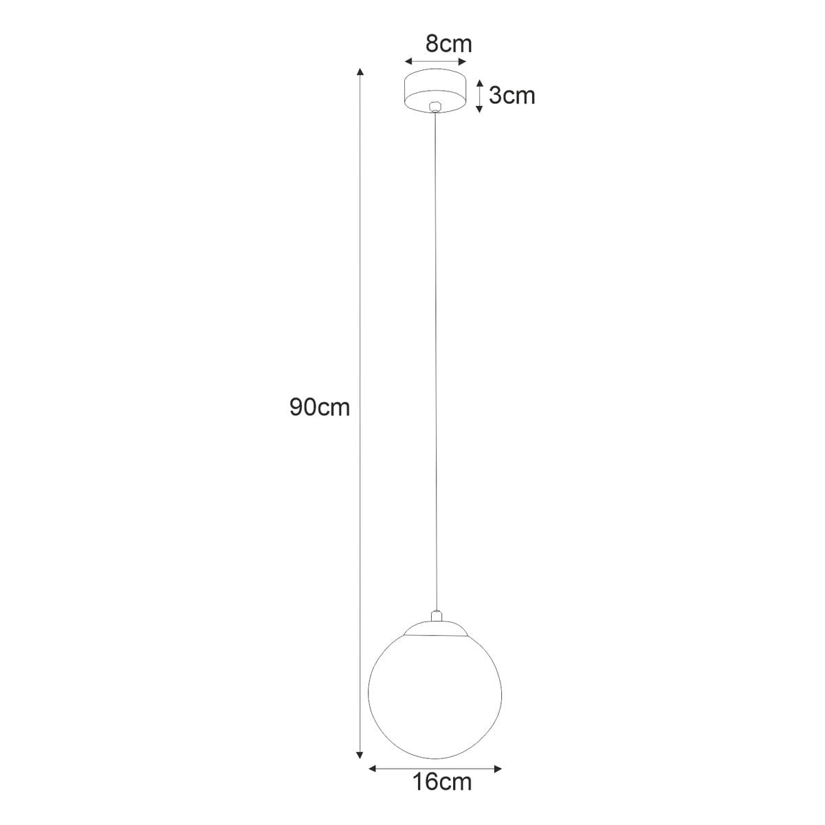 Lampa wisząca Elmo D16 z jednym gniazdem E14, w kolorze białym i złotym. Okrągły klosz o średnicy 16 cm zawieszony na cienkim przewodzie o długości 90 cm. Podstawa o średnicy 8 cm, wysokości 3 cm. Przeznaczona do nowoczesnych wnętrz.