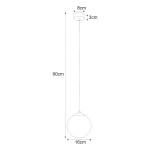 Lampa wisząca Elmo D16 z jednym gniazdem E14, w kolorze białym i złotym. Okrągły klosz o średnicy 16 cm zawieszony na cienkim przewodzie o długości 90 cm. Podstawa o średnicy 8 cm, wysokości 3 cm. Przeznaczona do nowoczesnych wnętrz.