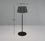 Lampa stołowa Suarez zewnętrzna, czarna, z cylindrycznym kloszem o żebrowanej fakturze, wysokość 380 mm, średnica klosza 135 mm, na okrągłej podstawie. Idealna do ogrodu lub na taras.