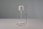 Fernandez lampa stołowa zewnętrzna, ciemnoszara, z białym kloszem, wysokość 380 mm, szerokość podstawy 110 mm. Lampa o prostym, nowoczesnym designie, stojąca na kwadratowej podstawie, idealna do użytku na zewnątrz.