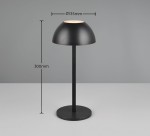 Ricardo lampa stołowa zewnętrzna, czarna, wykonana z metalu, z cylindrycznym trzonem i okrągłą podstawą. Klosz w kształcie półkuli o średnicy 135 mm, wysokość lampy 300 mm. Idealna do użytku na zewnątrz, z wbudowanym źródłem światła LED 1,5W.