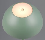 Zielona lampa stołowa Ricardo o okrągłej formie, z wbudowanym źródłem światła LED 1,5W. Widoczny przycisk włączania na górze. Ujęcie z góry, na jednolitym tle.