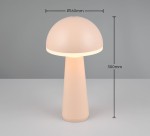 Lampa stołowa Fungo w kolorze piaskowym, z kształtem grzyba, wysokości 300 mm i średnicy 160 mm. Posiada wbudowane źródło światła LED o mocy 2W, z delikatnym podświetleniem wokół podstawy. Ujęcie frontalne na jednolitym tle.