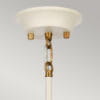 Lampa wisząca Cosmos w antycznej bieli z mosiężnymi detalami, z pięcioma miejscami na żarówki E14. Widoczne mocowanie sufitowe oraz ozdobny element w kształcie łącznika.