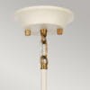 Lampa wisząca Cosmos w antycznej bieli z mosiężnymi detalami, z pięcioma miejscami na żarówki E14. Widoczne mocowanie sufitowe oraz ozdobny element w kształcie łącznika.