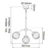 Lampa wisząca Cosmos w antycznej bieli z mosiężnymi detalami, przeznaczona na 5 żarówek E14. Wymiary: wysokość 230 cm, średnica 50 cm. Wisi na prostym, metalowym przewodzie.