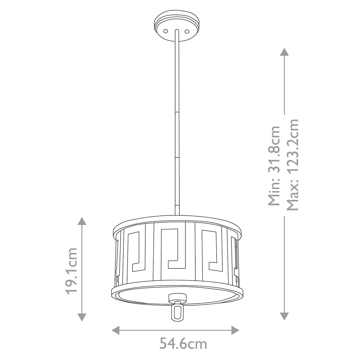 Lemuria lampa wisząca w kolorze starego złota, okrągła, z dekoracyjnym wzorem. Wymiary: wysokość 19,1 cm, średnica 54,6 cm. Może być regulowana na wysokość od 31,8 cm do 123,2 cm. Przeznaczona na 2 żarówki E27.