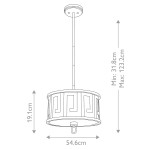Lemuria lampa wisząca w kolorze starego złota, okrągła, z dekoracyjnym wzorem. Wymiary: wysokość 19,1 cm, średnica 54,6 cm. Może być regulowana na wysokość od 31,8 cm do 123,2 cm. Przeznaczona na 2 żarówki E27.