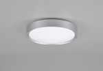 Plafon LED Clarimo IP44 w kolorze tytanowym, okrągły, zamontowany na suficie. Posiada matową, białą osłonę oraz metalową ramkę. Idealny do oświetlenia wnętrz, na jednolitym tle.