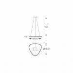 Lampa wisząca Athesa z pilotem, złota, o wymiarach Ø600 mm i wysokości 1500 mm. Kształt przypominający trójkąt, z zawieszeniem na cienkim kablu. Wbudowane źródło LED o mocy 25W. Projekt minimalistyczny, idealny do nowoczesnych wnętrz.