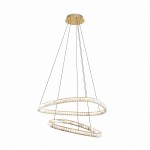 Lampa wisząca Athesa z pilotem, złota, z dwoma okrągłymi pierścieniami LED, zawieszona na czarnych linkach. Wyposażona w 36W oświetlenia, nowoczesny design, idealna do eleganckich wnętrz.