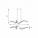 Lampa wisząca Athesa w kolorze złotym, z pilotem. Wymiary: wysokość 150 cm, szerokość 150 cm, głębokość 28 cm. Posiada elastyczny kształt z przewodami, idealna do nowoczesnych wnętrz. Zintegrowane źródło światła LED o mocy 24,5 W.
