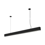 Lampa wisząca Sigi II z czarnym, prostokątnym korpusem z LED o mocy 44W, zawieszona na dwóch cienkich linkach. Produkt ma minimalistyczny design, montowany do sufitu, idealny do nowoczesnych wnętrz.