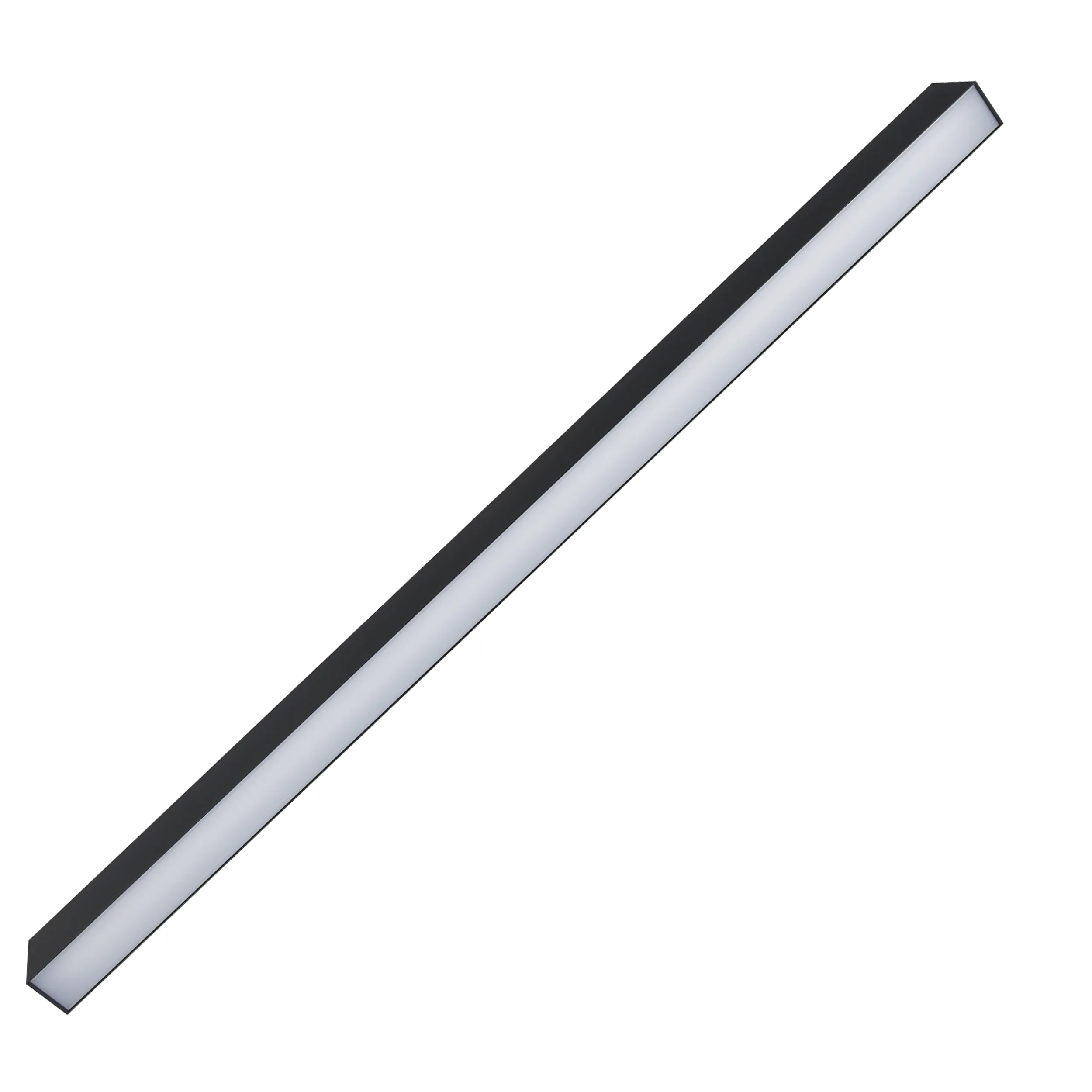 Lampa wisząca Sigi V w kolorze czarnym, z dwoma źródłami LED, moc 45W, temperatura barwowa 3000K. Prosty, prostokątny kształt z matowym wykończeniem. Ujęcie z boku, ukazujące całą długość lampy.