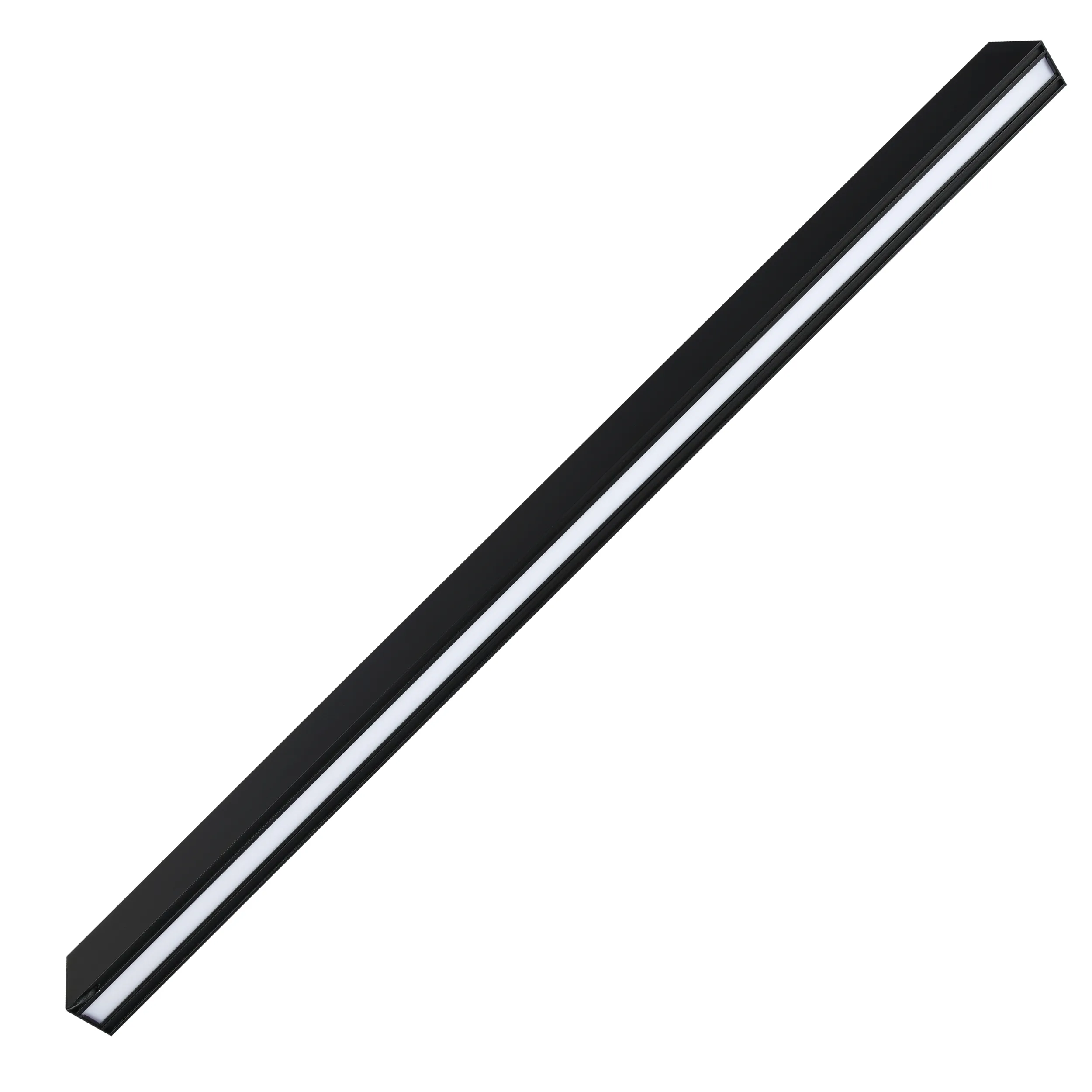 Lampa wisząca Sigi V w kolorze czarnym, wyposażona w dwa źródła światła LED o mocy 45W i temperaturze barwowej 3000K. Prosty, prostokątny kształt z białymi wstawkami, zawieszona poziomo, na jednolitym tle.