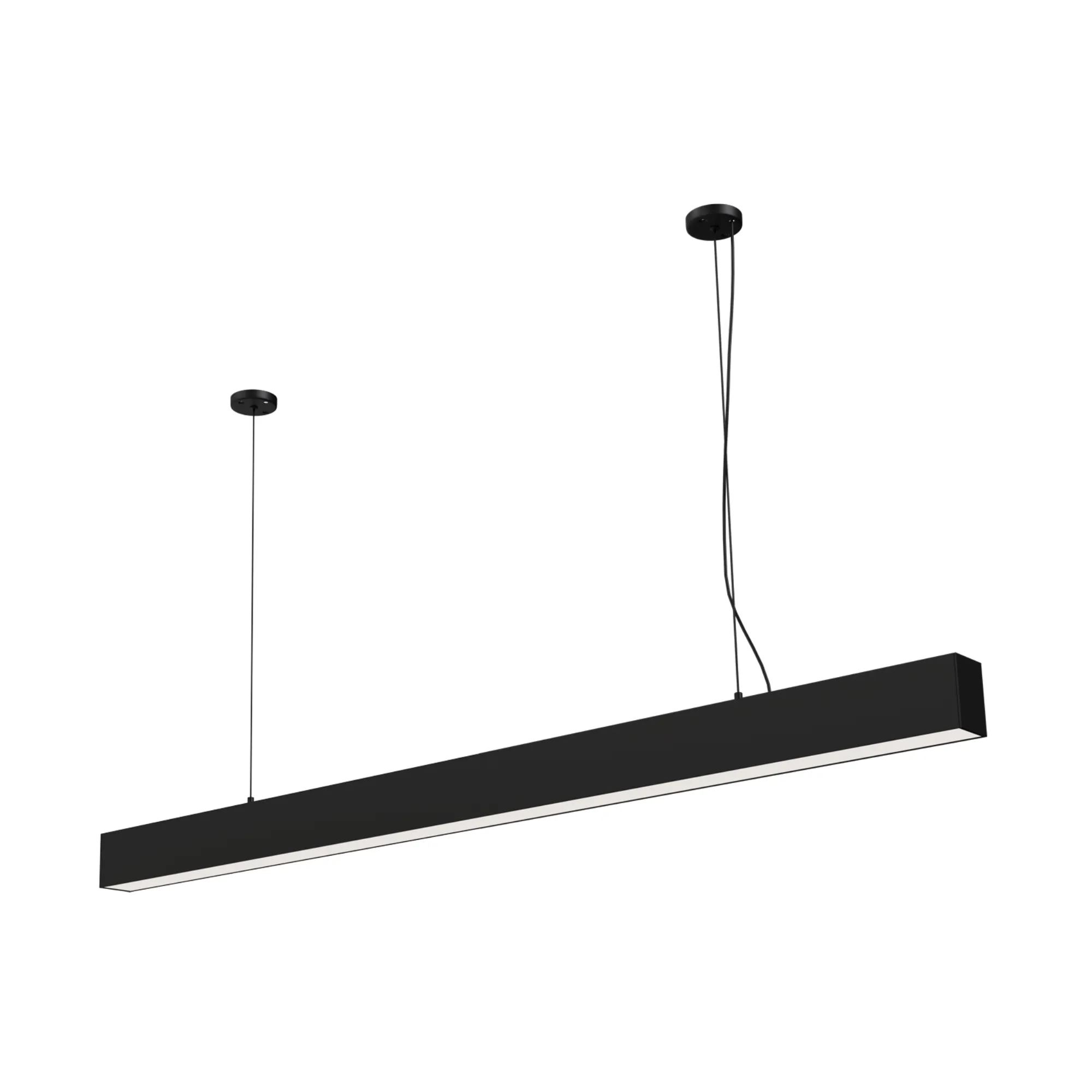 Lampa wisząca Sigi VI w kolorze czarnym, z prostokątnym korpusem, zawieszona na dwóch cienkich kablach. Posiada jedno źródło LED o mocy 43W. Prosty, nowoczesny design, idealna do użytku w przestrzeniach biurowych lub domowych.