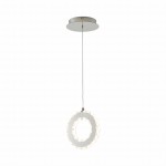 Lampa wisząca Girona, z jednym źródłem światła LED 10W, o chromowanej podstawie i okrągłym kloszu w białym kolorze. Produkt zawieszony na cienkim przewodzie, z prostym, nowoczesnym designem, idealny do wnętrz.