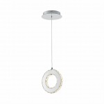 Lampa wisząca Girona 1xLED/10W w chromowanej obudowie, zawieszona na cienkim przewodzie. Okrągły kształt z białym wnętrzem i dekoracyjnymi elementami świetlnymi na zewnątrz, idealna do nowoczesnych wnętrz.