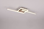 Lampa sufitowa Viale z niklowym wykończeniem, wyposażona w jedno źródło LED o mocy 17W i temperaturze barwowej 3000K. Posiada nowoczesny, geometryczny kształt z dwoma poziomymi ramionami, zamontowana na suficie.