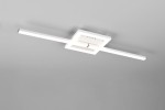 Lampa sufitowa Viale w kolorze białym, z prostokątną podstawą i dwoma poziomymi paskami LED. Oświetlenie o mocy 17W i temperaturze barwowej 4000K, zamontowana na szarym tle, w pozycji leżącej.