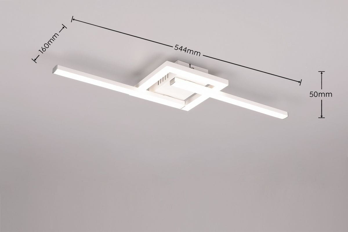 Lampa sufitowa Viale w białym kolorze, wykonana z metalu i tworzywa, o wymiarach 544 mm x 160 mm x 50 mm. Prosty, kwadratowy design z jedną linią LED o mocy 17W i temperaturze barwowej 4000K, montowana na suficie.