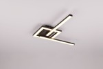 Czarna lampa sufitowa Viale z jedną diodą LED o mocy 17W i temperaturze barwowej 3000K. Posiada nowoczesny, geometryczny kształt z prostokątną podstawą i dwoma równoległymi ramionami, emitującymi ciepłe światło. Zamontowana na suficie.