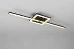 Lampa sufitowa Viale w kolorze czarnym, z kwadratowym mocowaniem i dwiema poziomymi, prostokątnymi lampami LED. Źródło światła ma moc 17W i temperaturę barwową 3000K. Ujęcie z góry, na jednolitym tle.