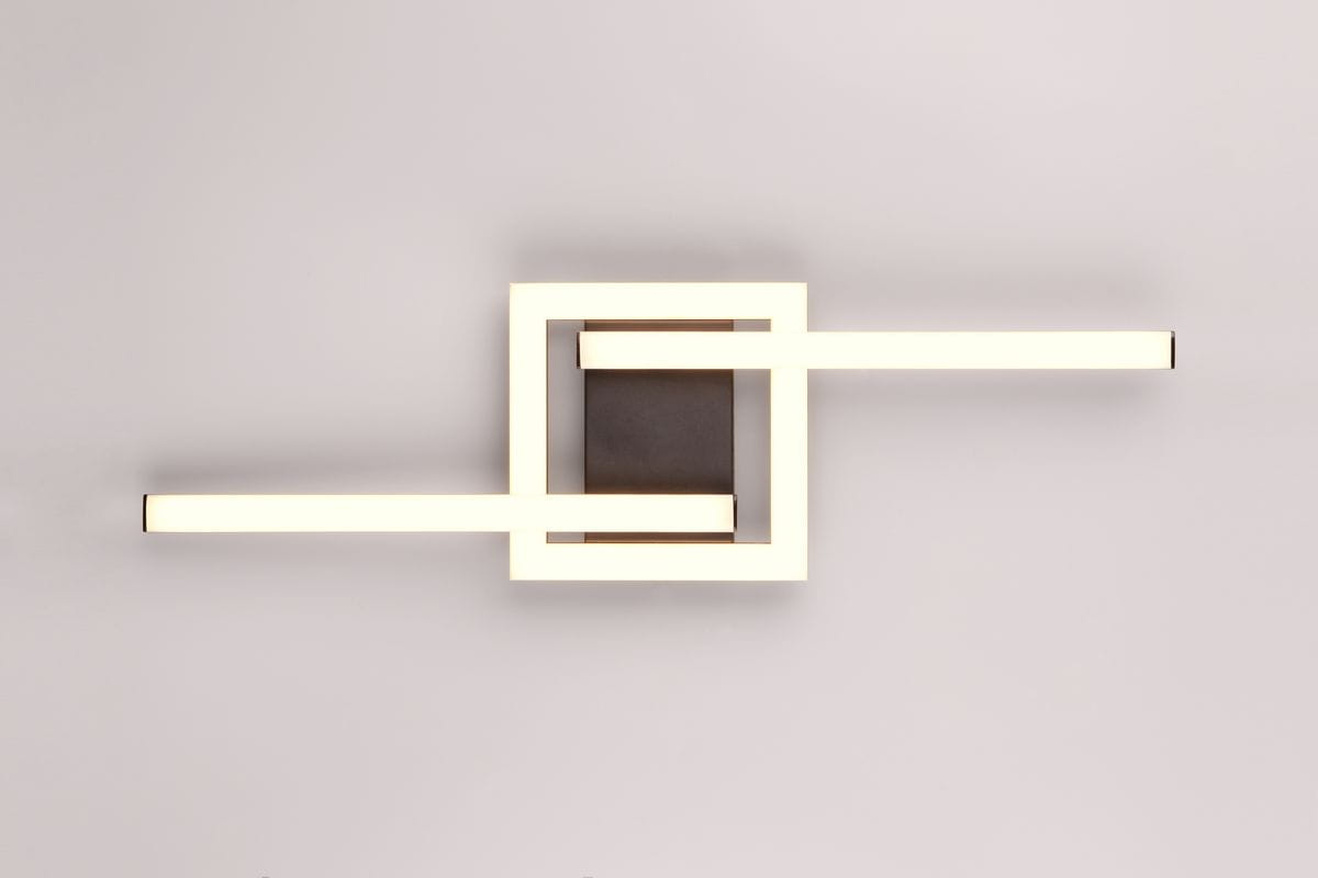 Lampa sufitowa Viale w kolorze czarnym, z jedną diodą LED o mocy 17W i temperaturze barwowej 3000K. Posiada geometryczny kształt z prostokątnym panelem oraz dwoma poziomymi światłami. Ujęcie frontalne na gładkim tle.