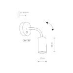 Kinkiet Eye Flex S w kolorze czarnym, 1-punktowy, z ruchomą głowicą o wysokości 9,6 cm i średnicy 5,5 cm. Umożliwia regulację wysokości montażu od 17 do 32,5 cm. Widoczny przycisk ON/OFF na podstawie.