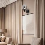 Kinkiet Alias 1xE14 w kolorze czarnym, zamontowany na ścianie, z przezroczystym kloszem w kształcie bańki. Produkt umieszczony w nowoczesnym wnętrzu z zasłonami w odcieniu beżowym i minimalistycznym obrazem w tle.