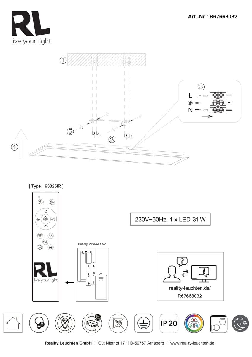 Plafon Beta w kolorze czarnym z pilotem, z jedną diodą LED o mocy 31W. Kąt ujęcia frontalny, produkt zamontowany na suficie. Widoczne logo RL oraz ikony funkcji na pilocie. Prosty, nowoczesny design, idealny do użytku domowego.