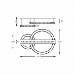 Girona lampa sufitowa 2xLED/36W w kolorze złotym, z dwiema okrągłymi oprawami. Produkt o wymiarach 700 mm szerokości i 300 mm wysokości, zawieszony na prostokątnej podstawie. Wykonana z materiałów metalowych, z dekoracyjnym detalem w kształcie plecionki.